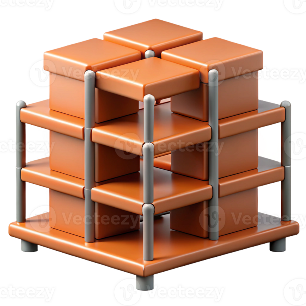 3D Render Orange Boxes Cube Structure png