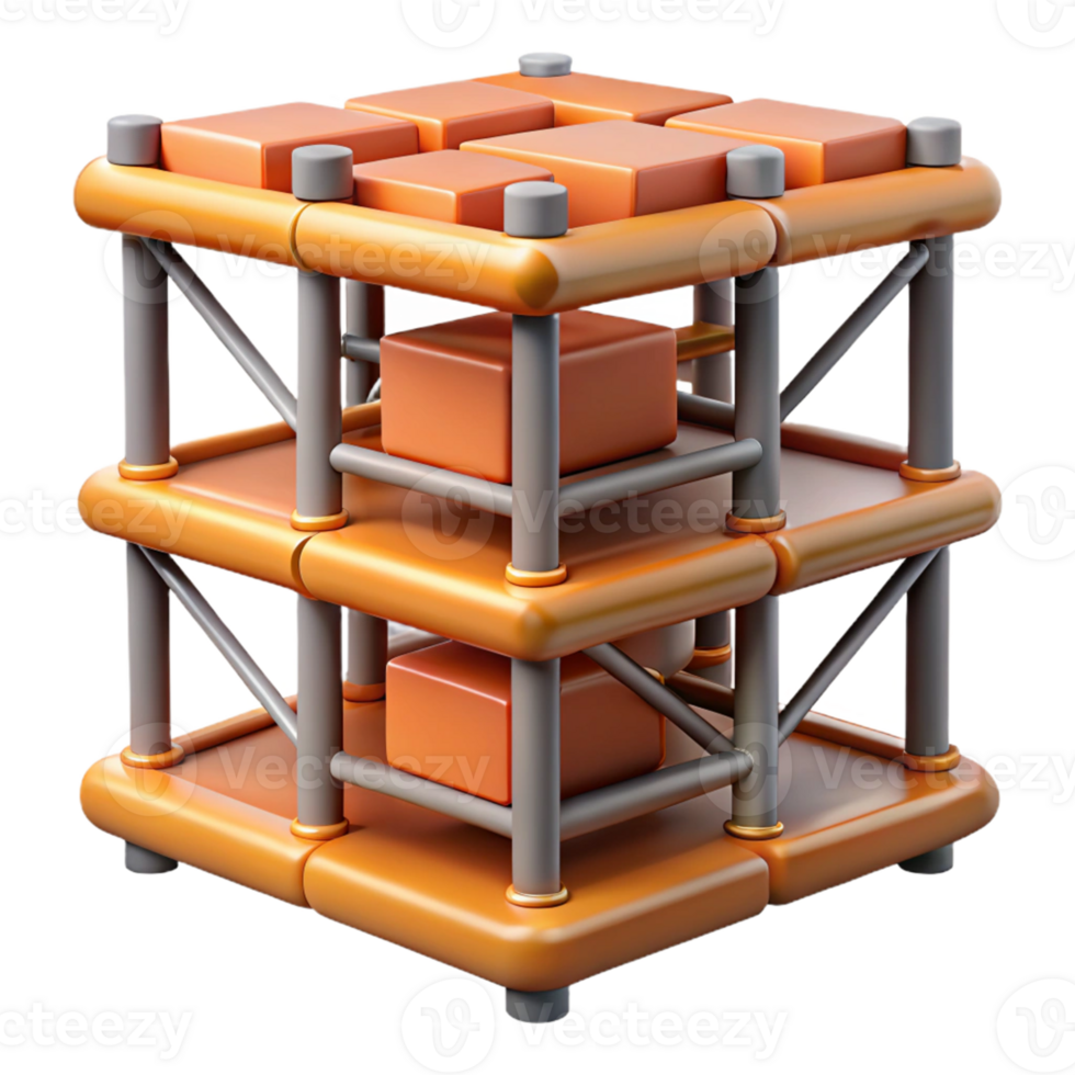 3D Render Orange Cube Structure Illustration png