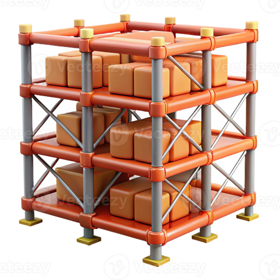 3D Render Orange Storage Rack with Cubes png