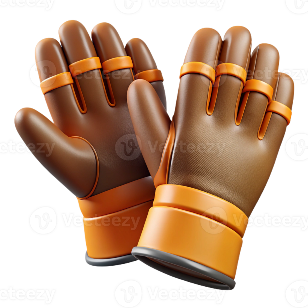 3D Render Brown and Orange Gloves png