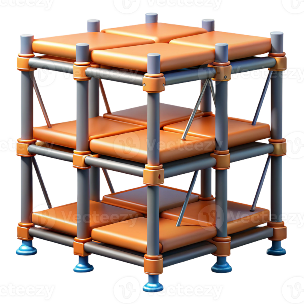 3D Render Orange Padded Modular Cube Structure png