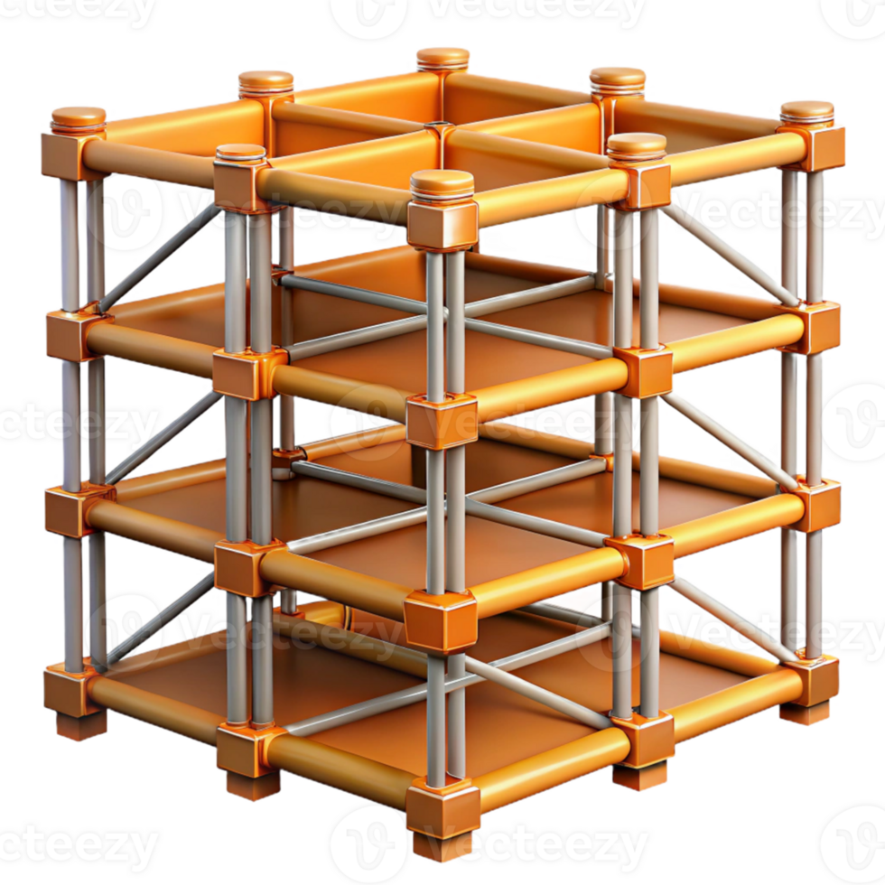 3D Illustration Orange Metal Cube Structure png