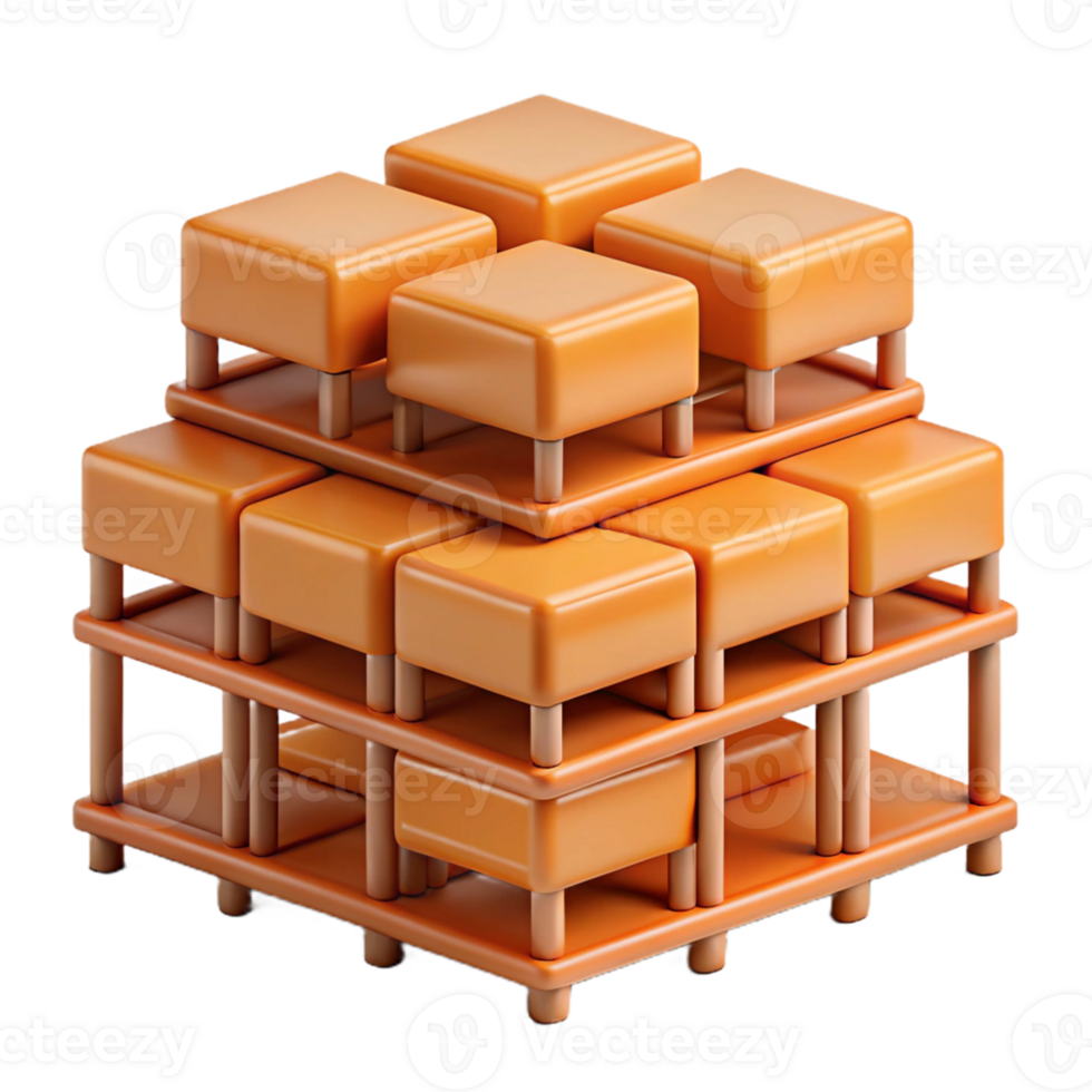 Orange 3D Cube Block Structure Illustration png