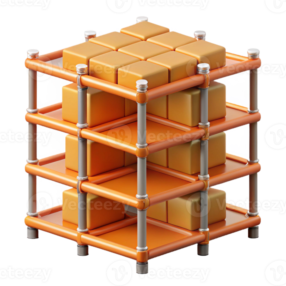 3D Render Orange Cube Storage System Illustration png