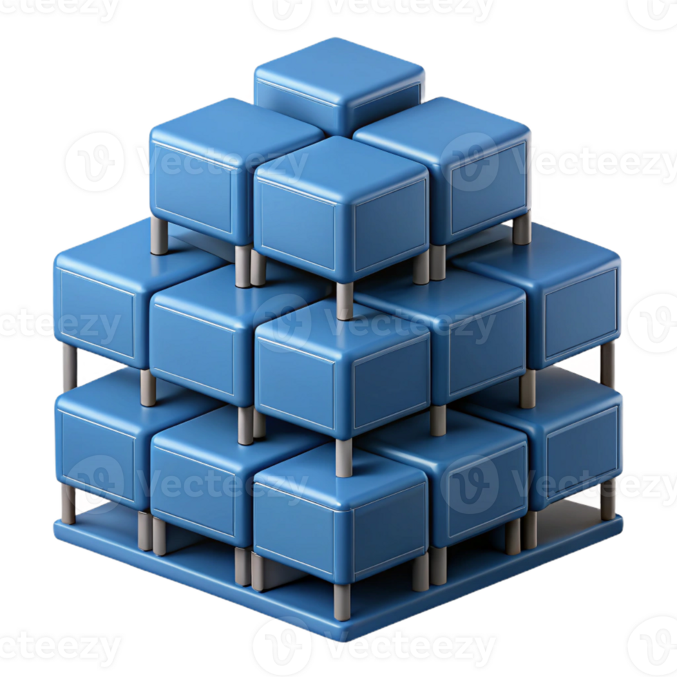 Blue Cube 3D Illustration Stacked Structure png