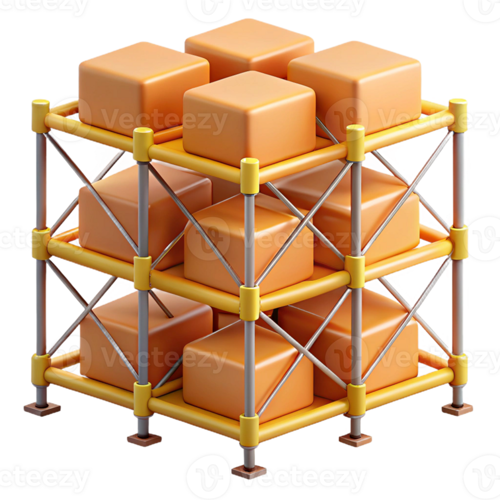3D Render Orange Cubes Storage Rack png