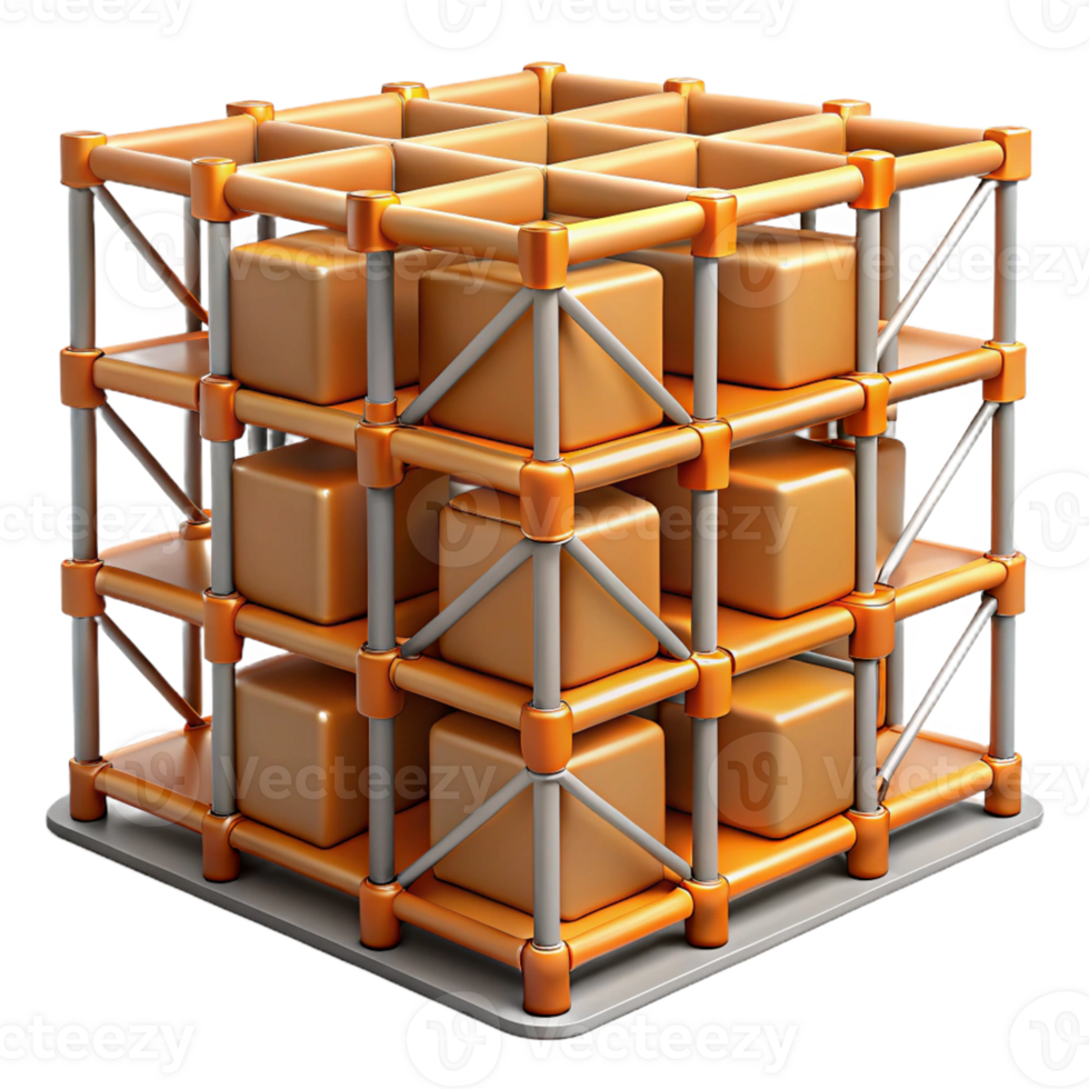 3D Render Orange Cube Structure Illustration png