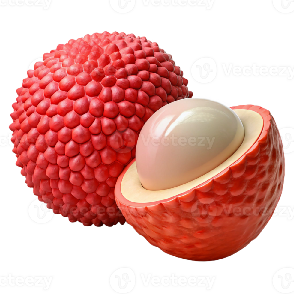 3D Lychee Fruit Illustration, Red Skin and White Flesh png