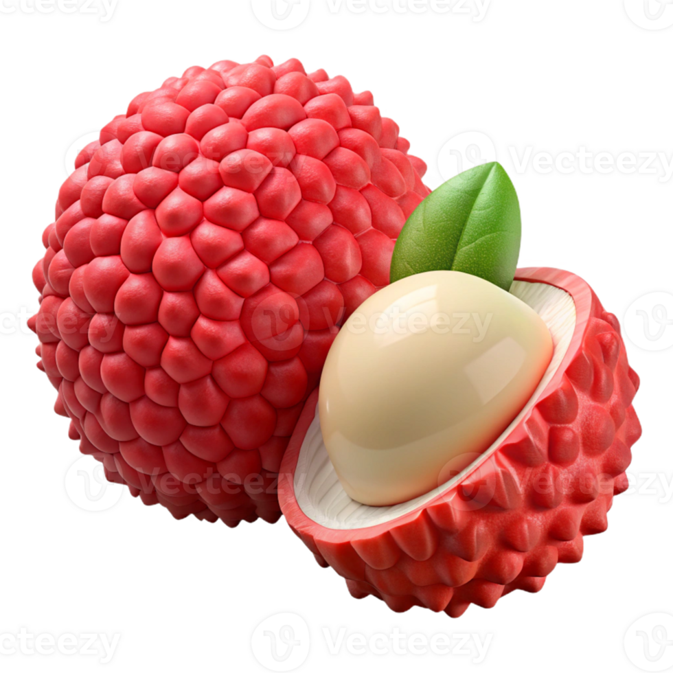 3D Lychee Illustration, Red Fruit, Detailed Render png