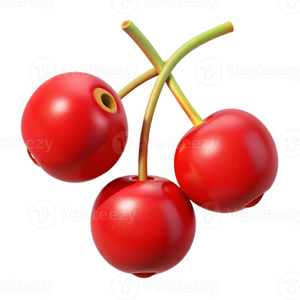 3D Render of Three Cherries png