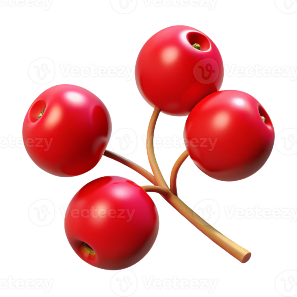 3D Render of Red Berries Cluster png