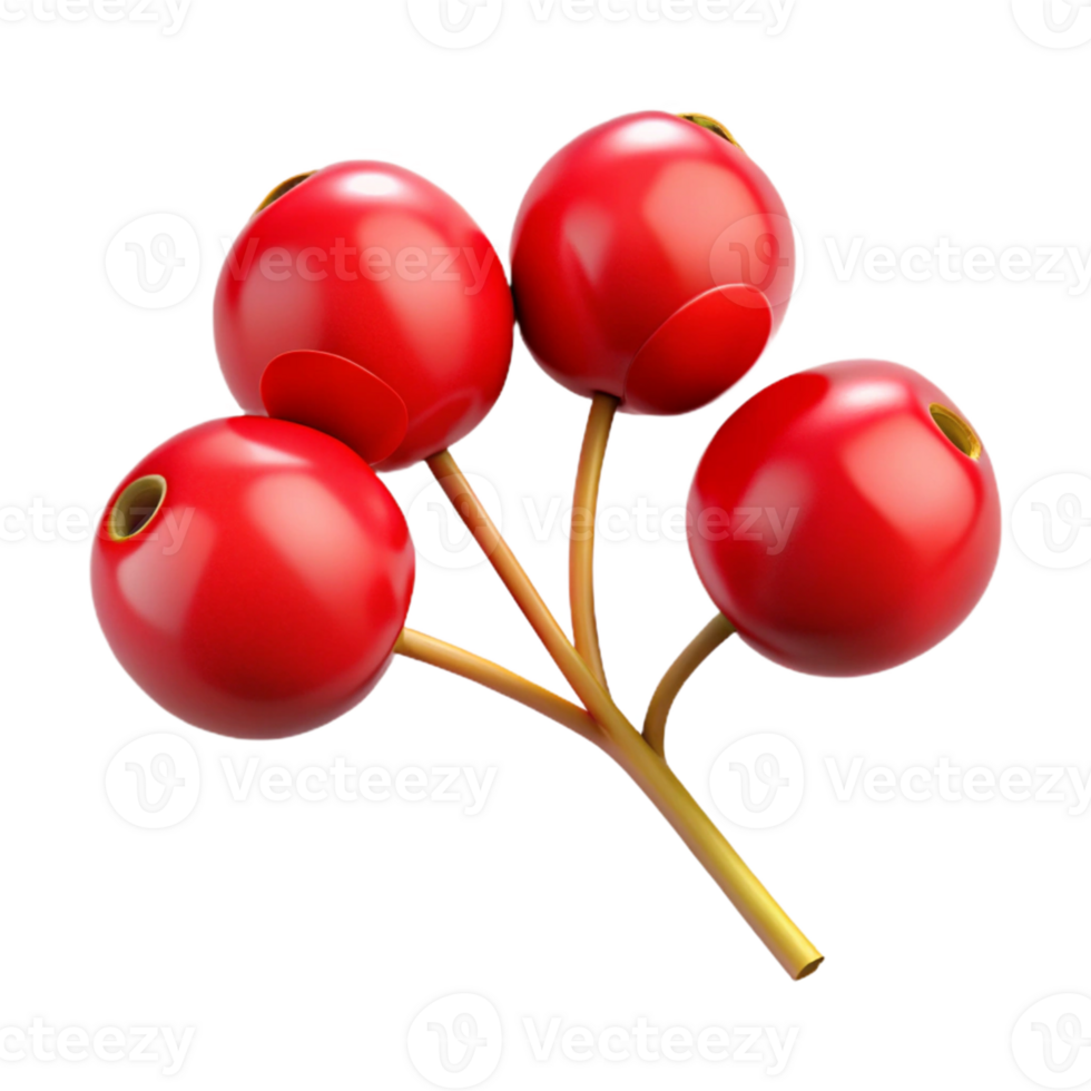 3D Render Red Berries Branch Illustration png
