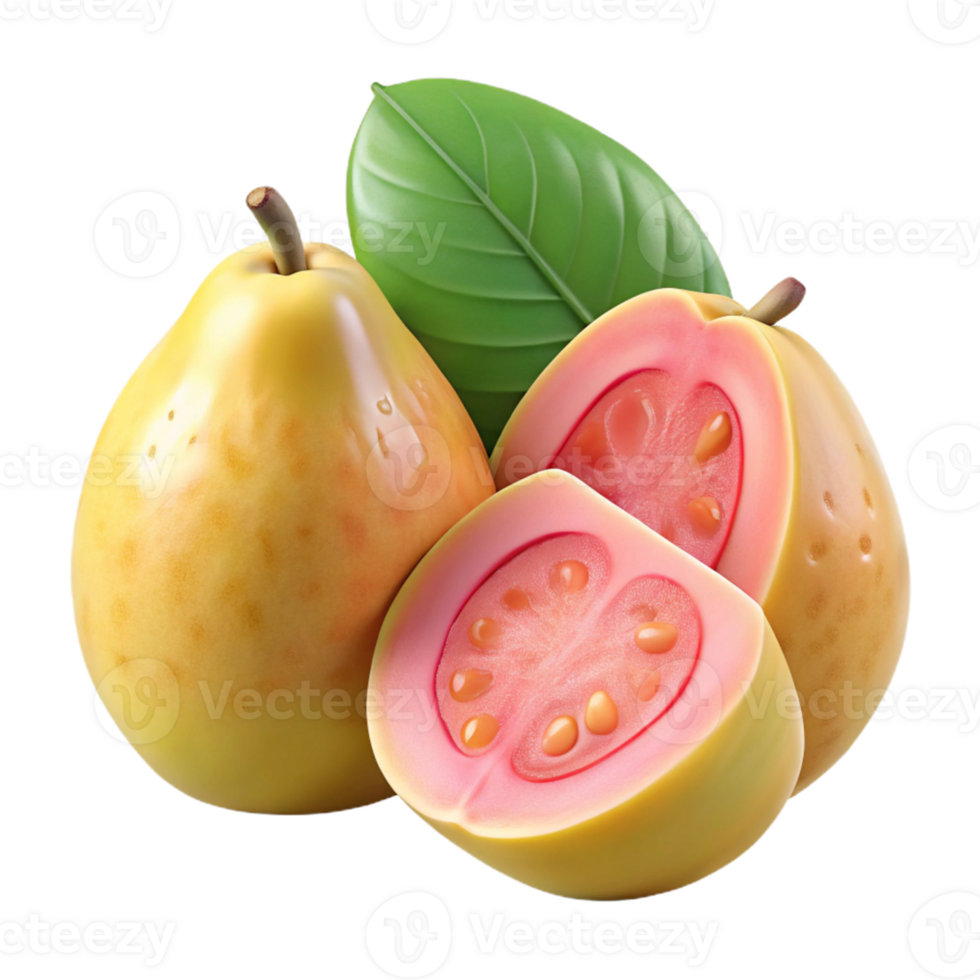 3D Illustration of Guavas with Leaf png
