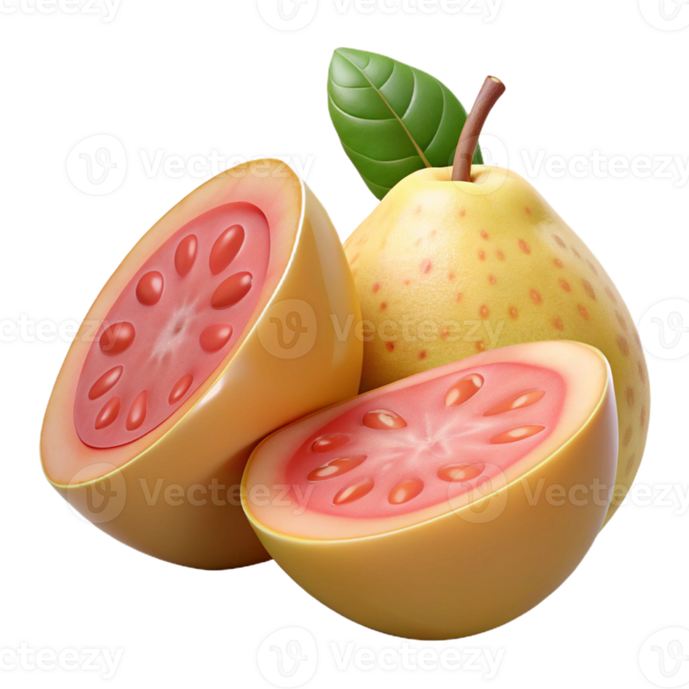 3D Guava Fruit Illustration, Sliced and Whole png