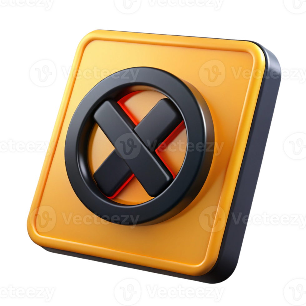 3D Render Yellow Square Black X Button Icon png