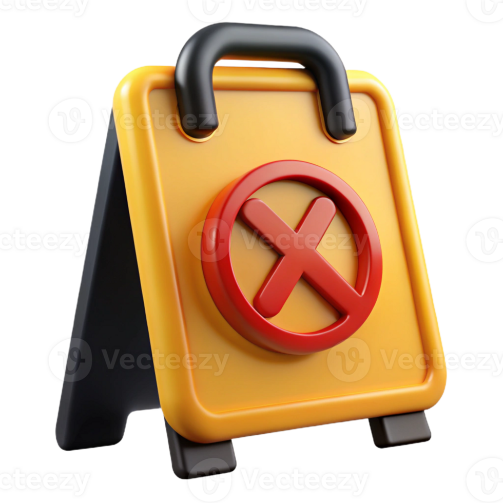 3D Render Yellow Sign Red X Illustration png