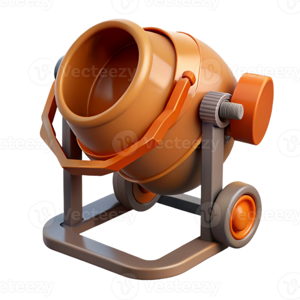 3D Render Orange Cement Mixer Illustration png