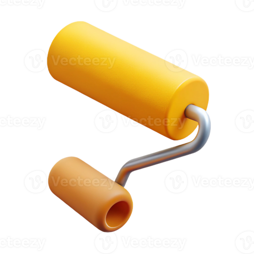 Yellow Paint Roller 3D Render png