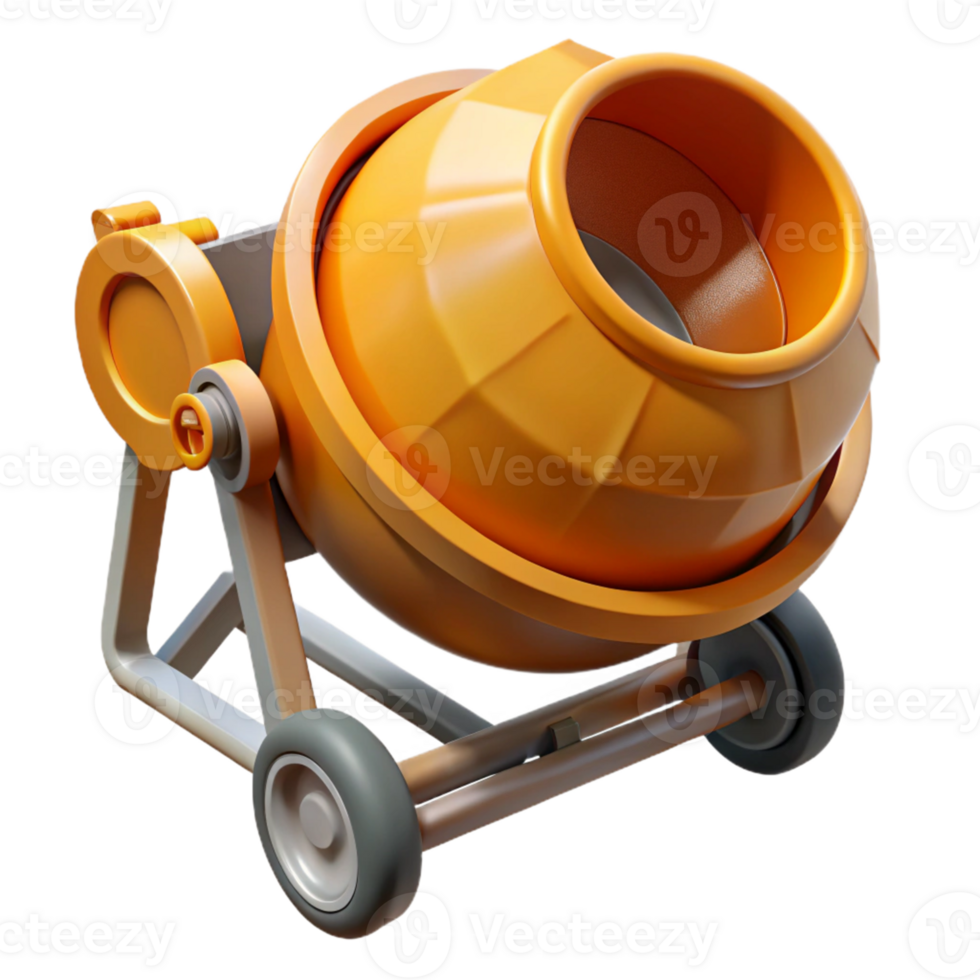 Orange Cement Mixer 3D Render png