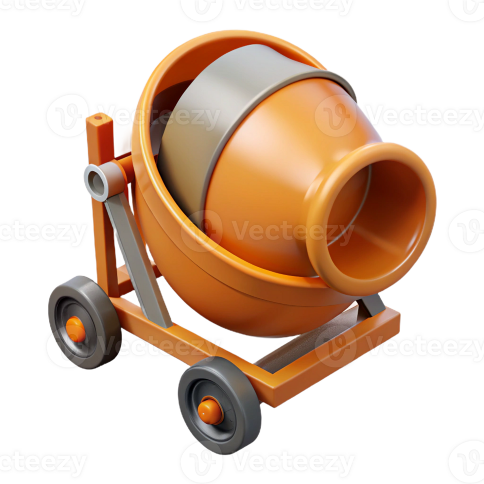 Orange Cement Mixer 3D Render png