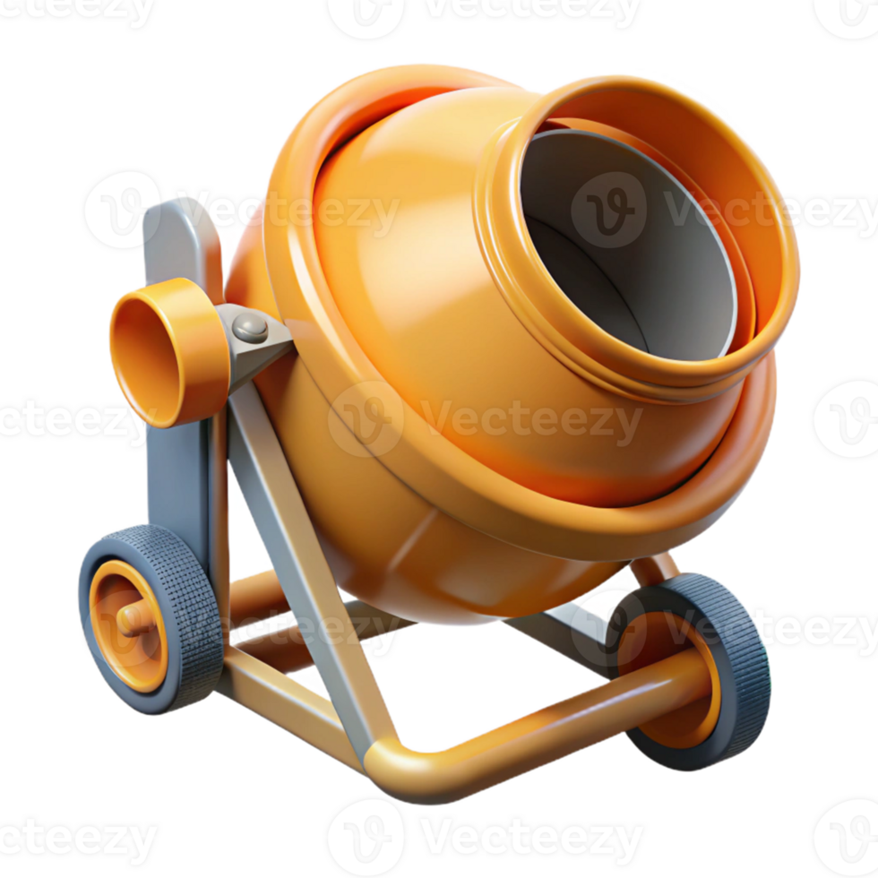 Orange Cement Mixer 3D Render png