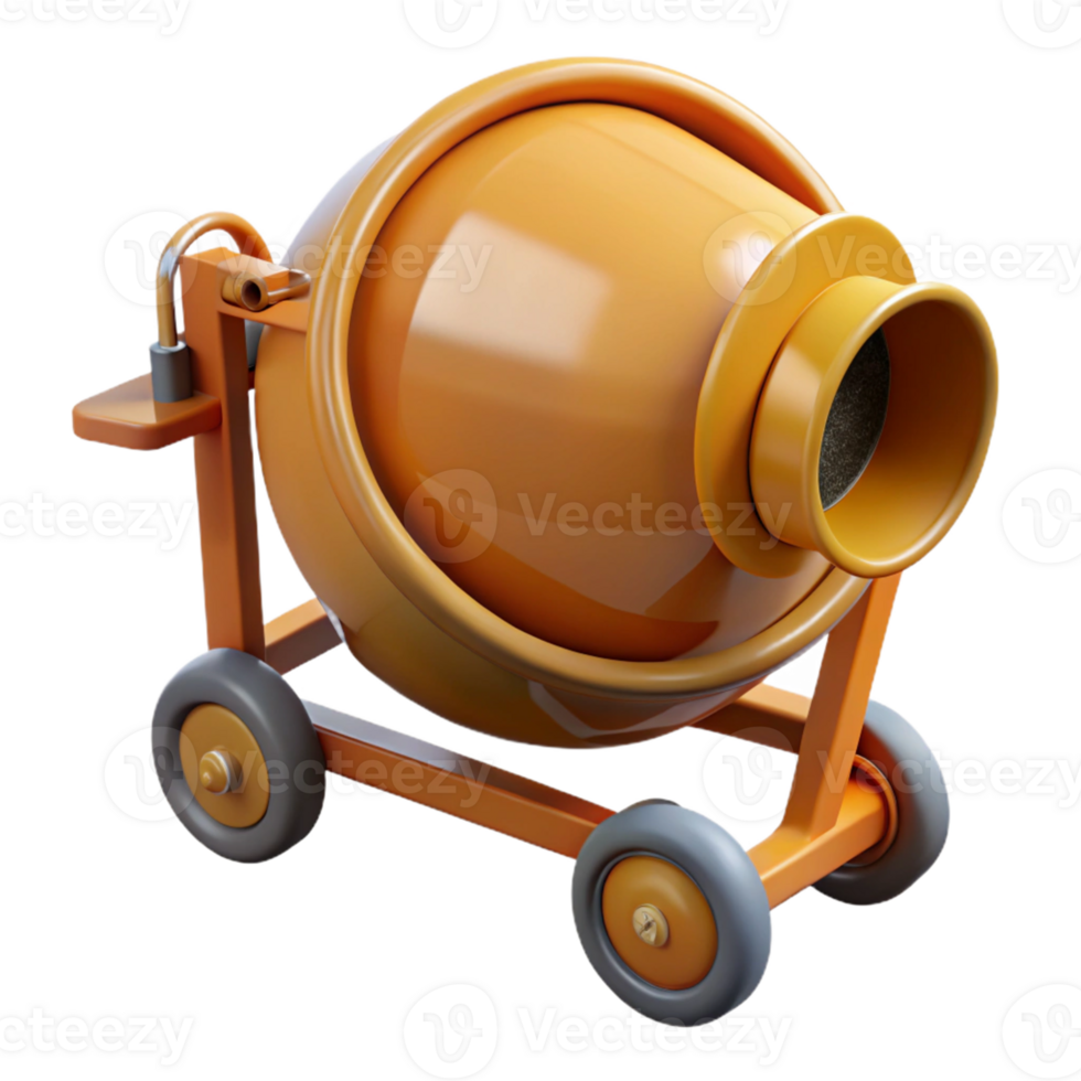 Orange Cement Mixer 3D Render png