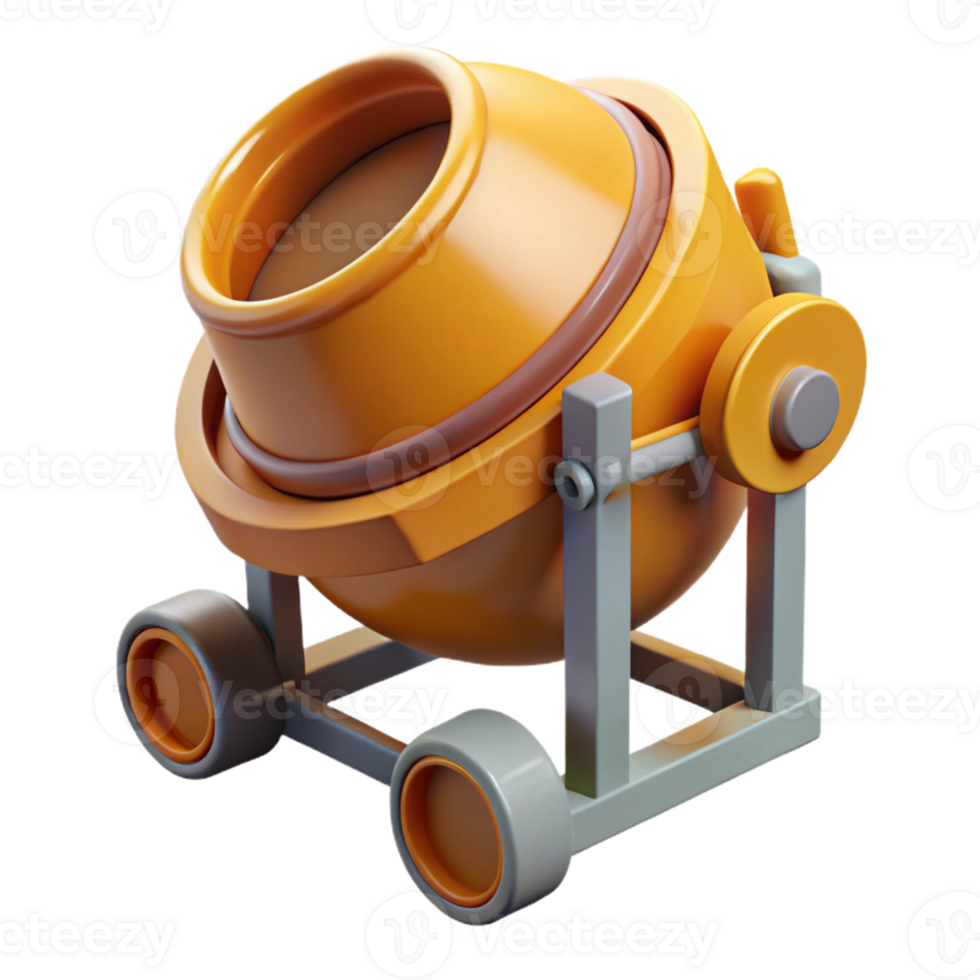 3D Render Yellow Cement Mixer Illustration png