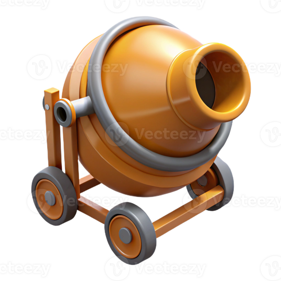 Orange 3D Model Cement Mixer Illustration png