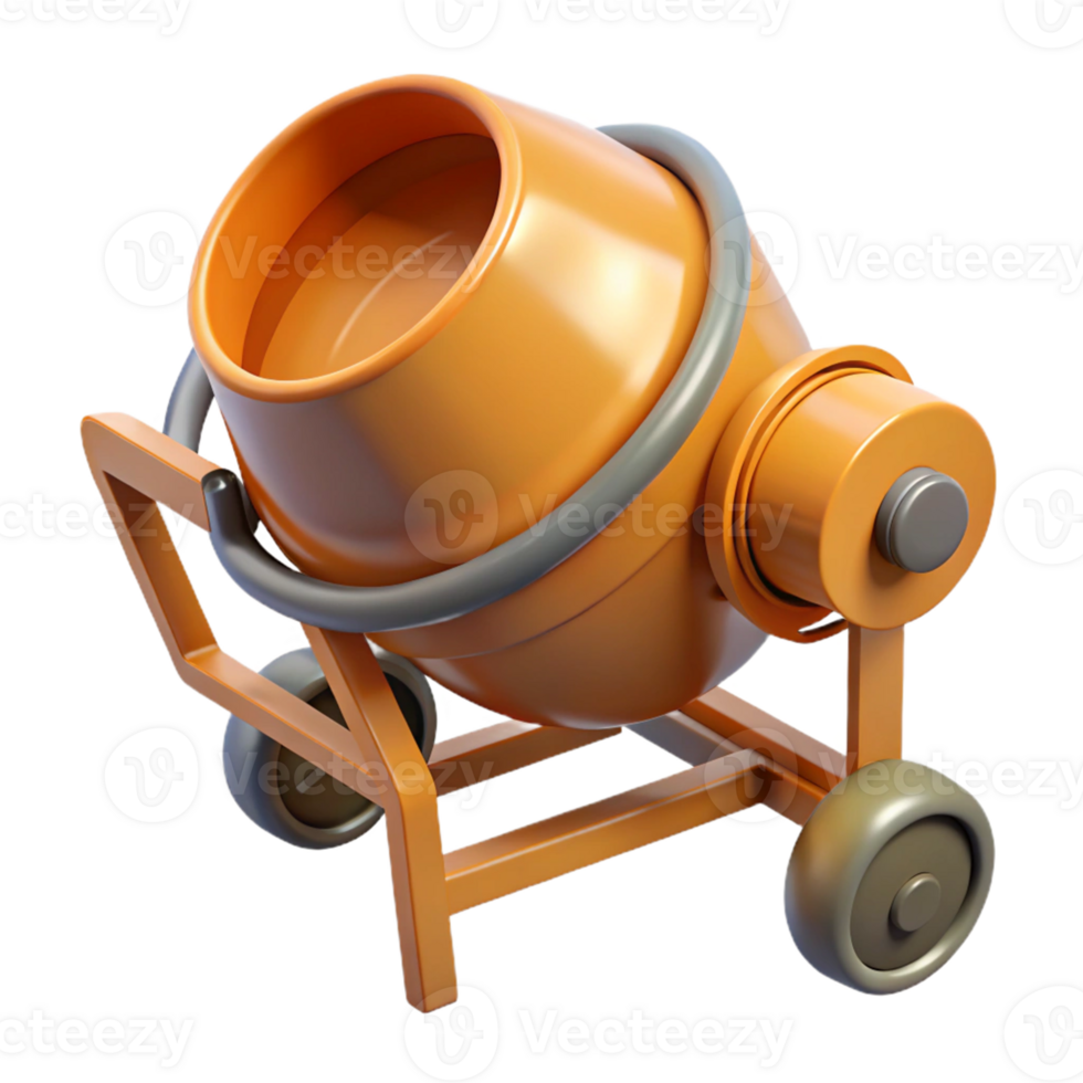 3D Render Orange Cement Mixer Illustration png