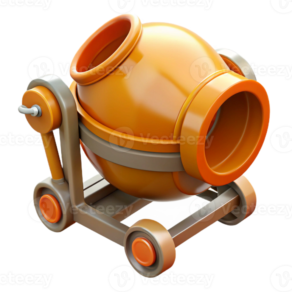 3D Render Orange Cement Mixer Illustration png