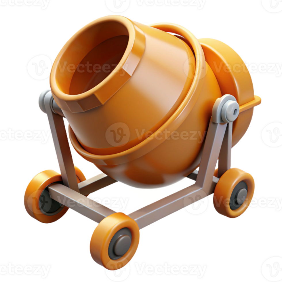 Orange 3D Model of a Cement Mixer png