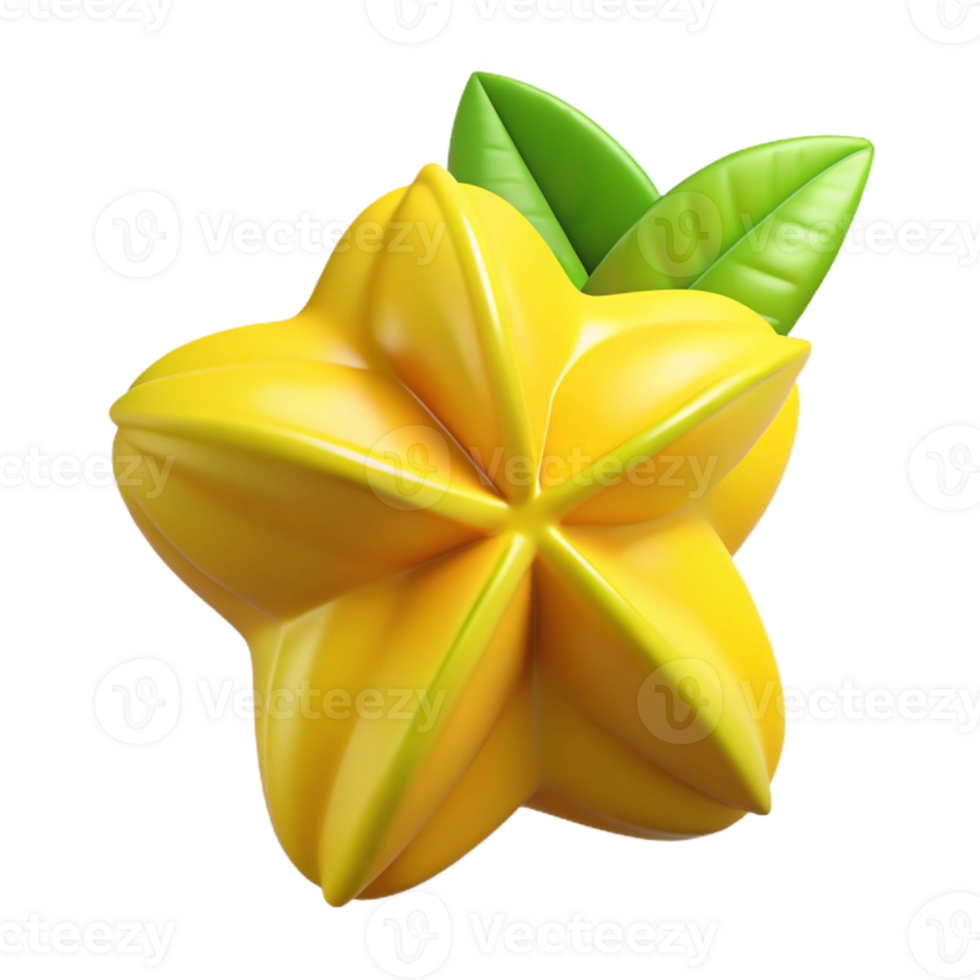 3D Starfruit Illustration, Yellow Fruit Render png