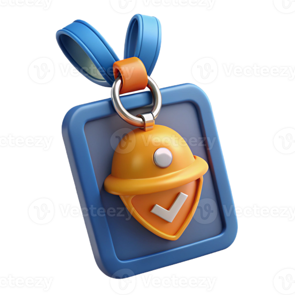 3D Render Blue Badge with Orange Checkmark Icon png