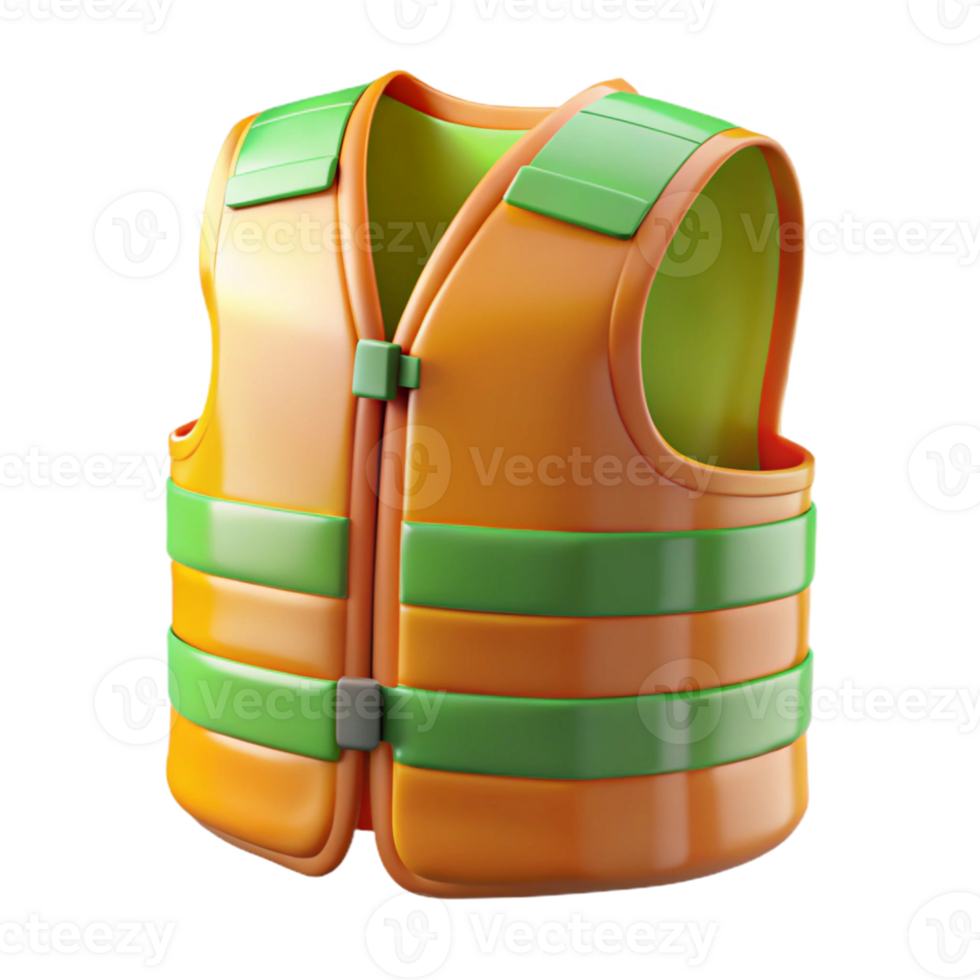 Orange and Green Life Vest 3D Render png