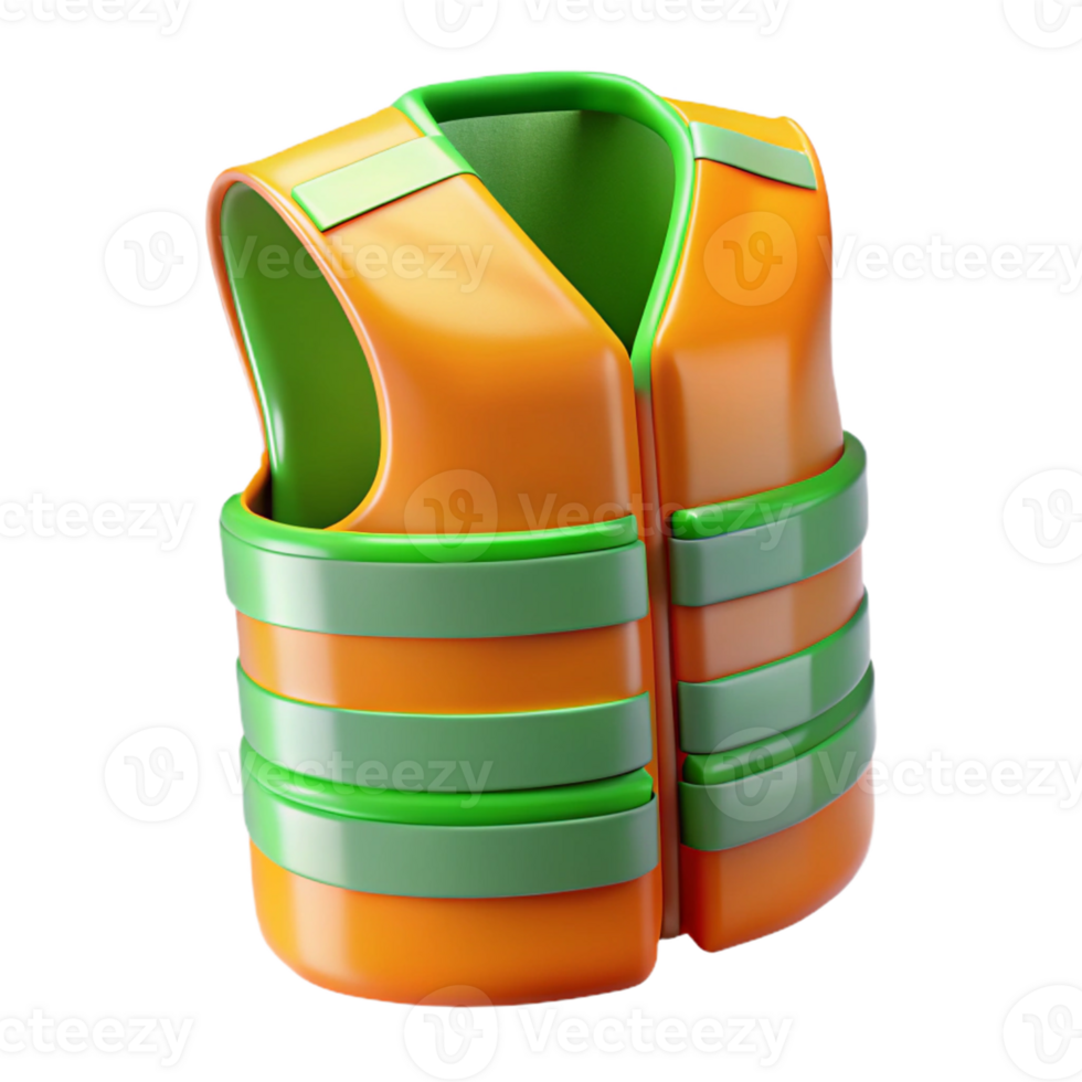 Orange and Green Life Vest 3D Render png