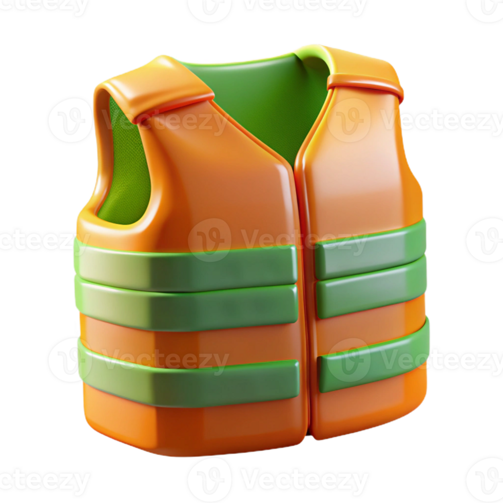 Orange and Green Life Vest 3D Render png