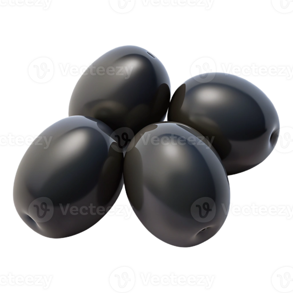 3D Render of Glossy Black Olives png
