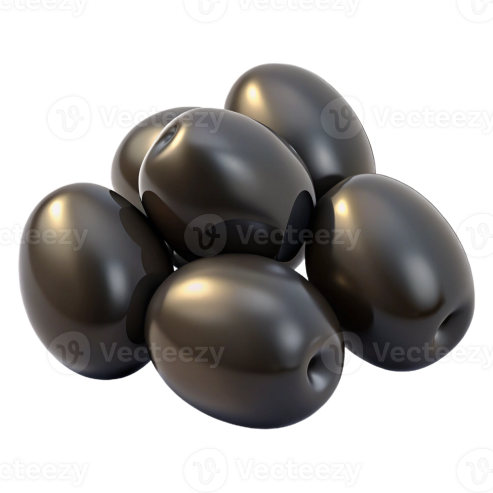 3D Render of Shiny Black Olives png