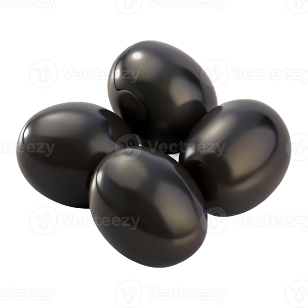 Shiny Black Olives 3D Render png