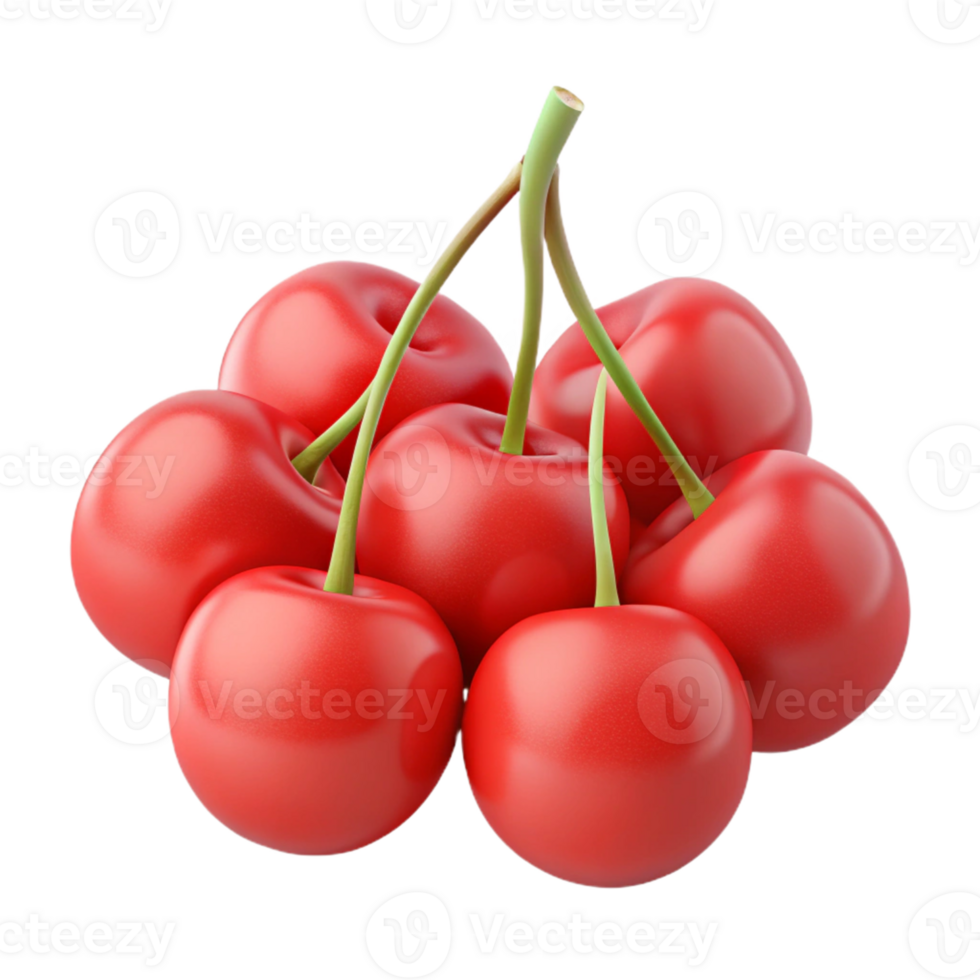 3D Render of Red Cherries Bunch png