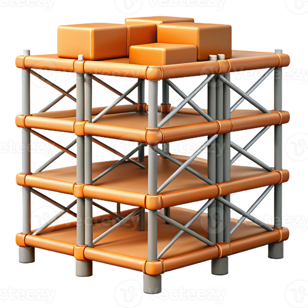 3D Render Orange Cube Structure Illustration png