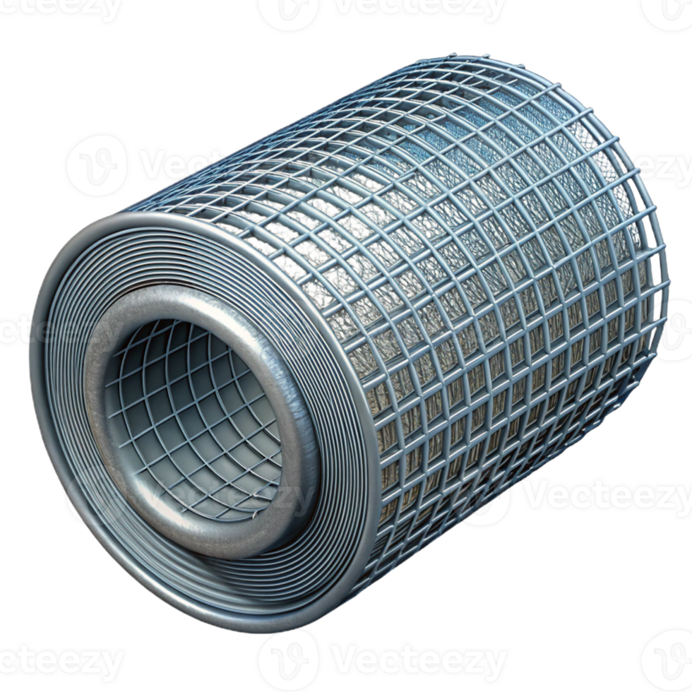 3D Render Rolled Metal Mesh Grid png