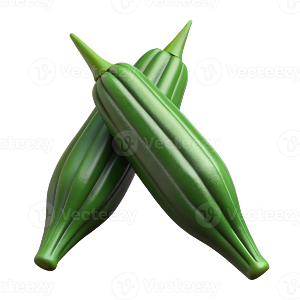 3D Render of Green Okra Pods png