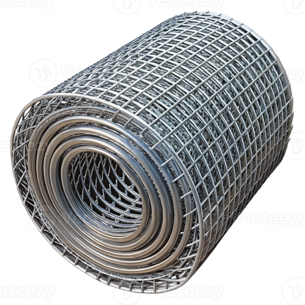 3D Render Rolled Metal Mesh Grid png