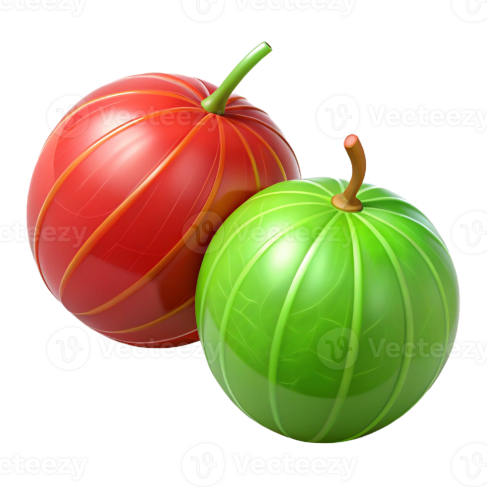 3D Render of Red and Green Fruits png