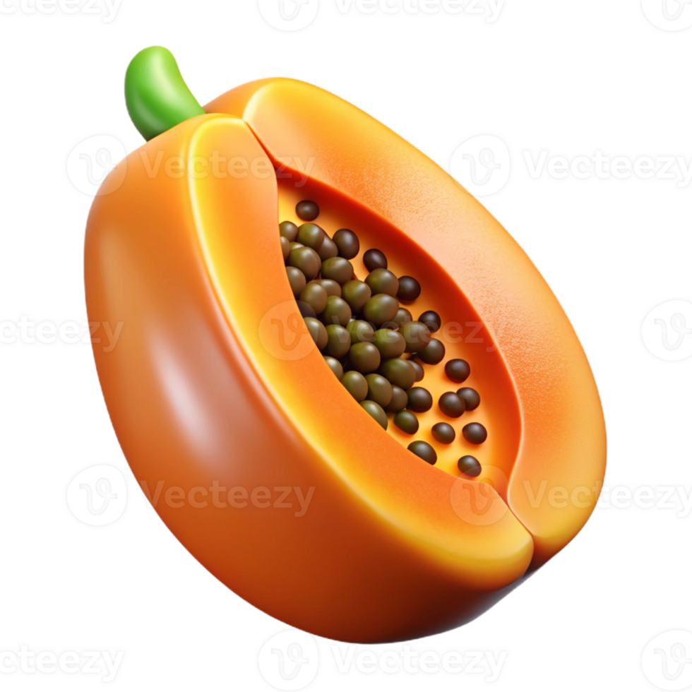 3D Render of a Halved Papaya png
