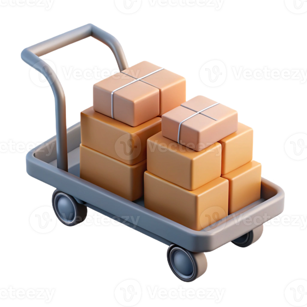3D Render of Cart with Packages png