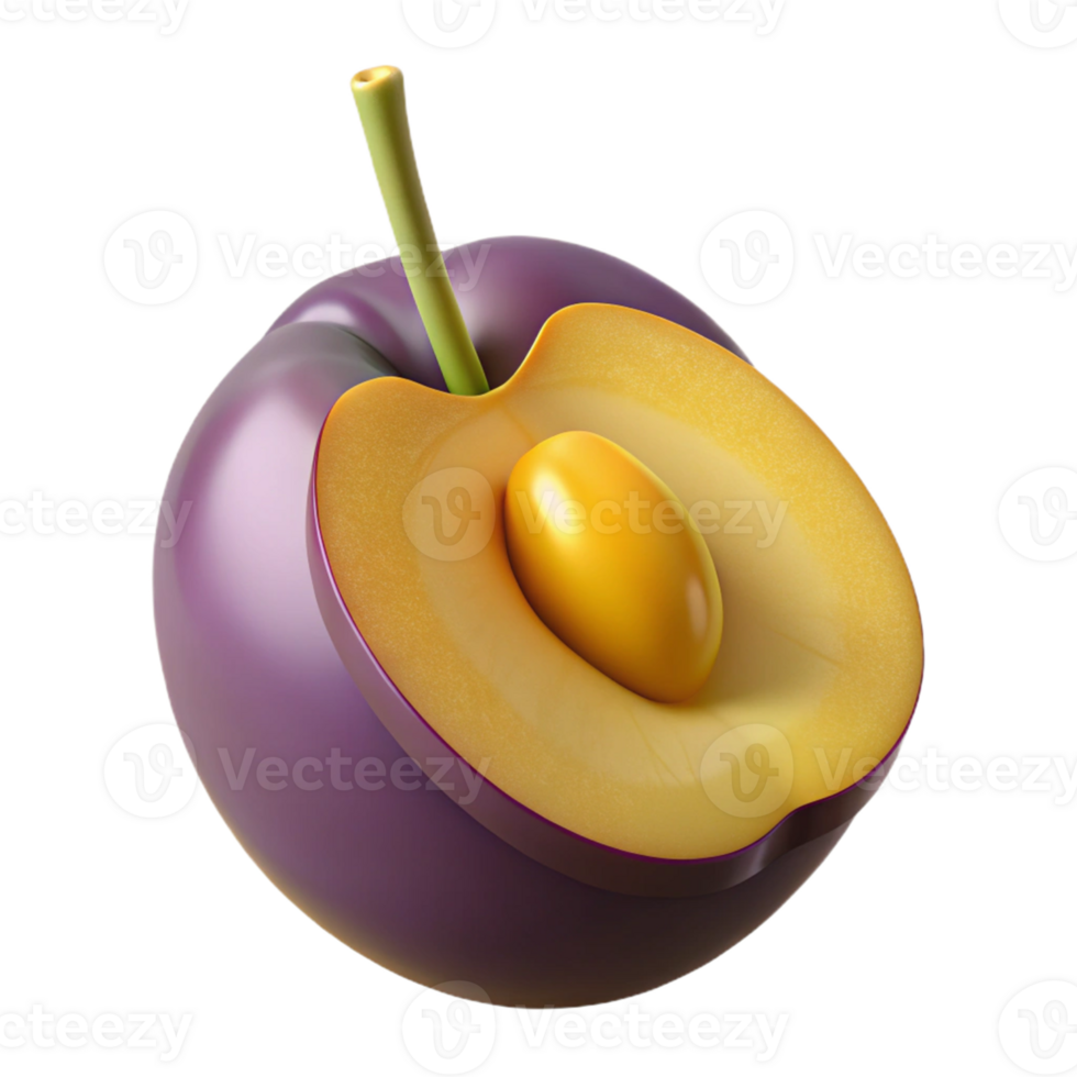 3D Render of a Plum Halved png