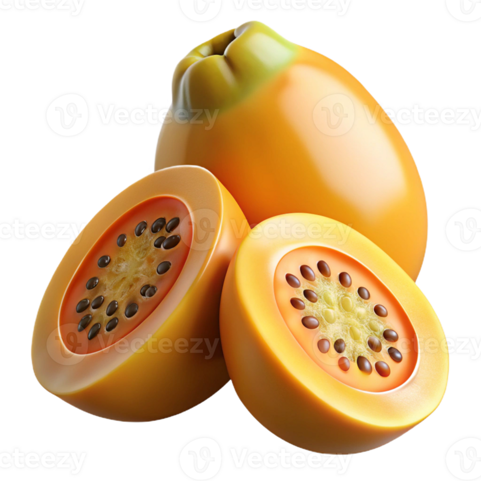 3D Render of Tree Tomato Halves and Whole Fruit png