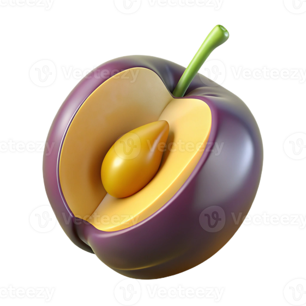 3D Render of a Plum Halved, Showing Seed png